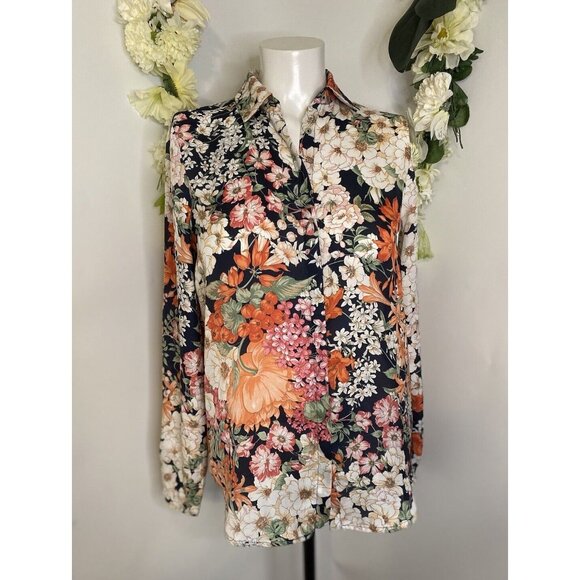 Zara Women's Long‎ Sleeve Multi Color Floral Shirt Blouse Size XS Made in Spain - Picture 16 of 16
